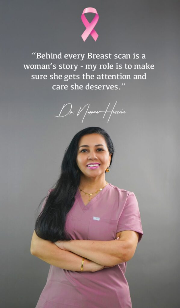 Dr. Norran Hussein, Breast Imaging and Intervention Radiologist in Dubai, raising awareness about breast cancer screening and mammography.