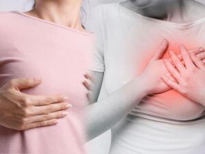 Woman experiencing breast pain – explained by Dr. Norran Hussein, Breast Surgeon in Dubai, UAE.